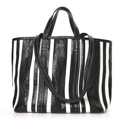 Balenciaga Agneau Arena Striped Patchwork Large Barbes East West Shopper Black White 1 of 5