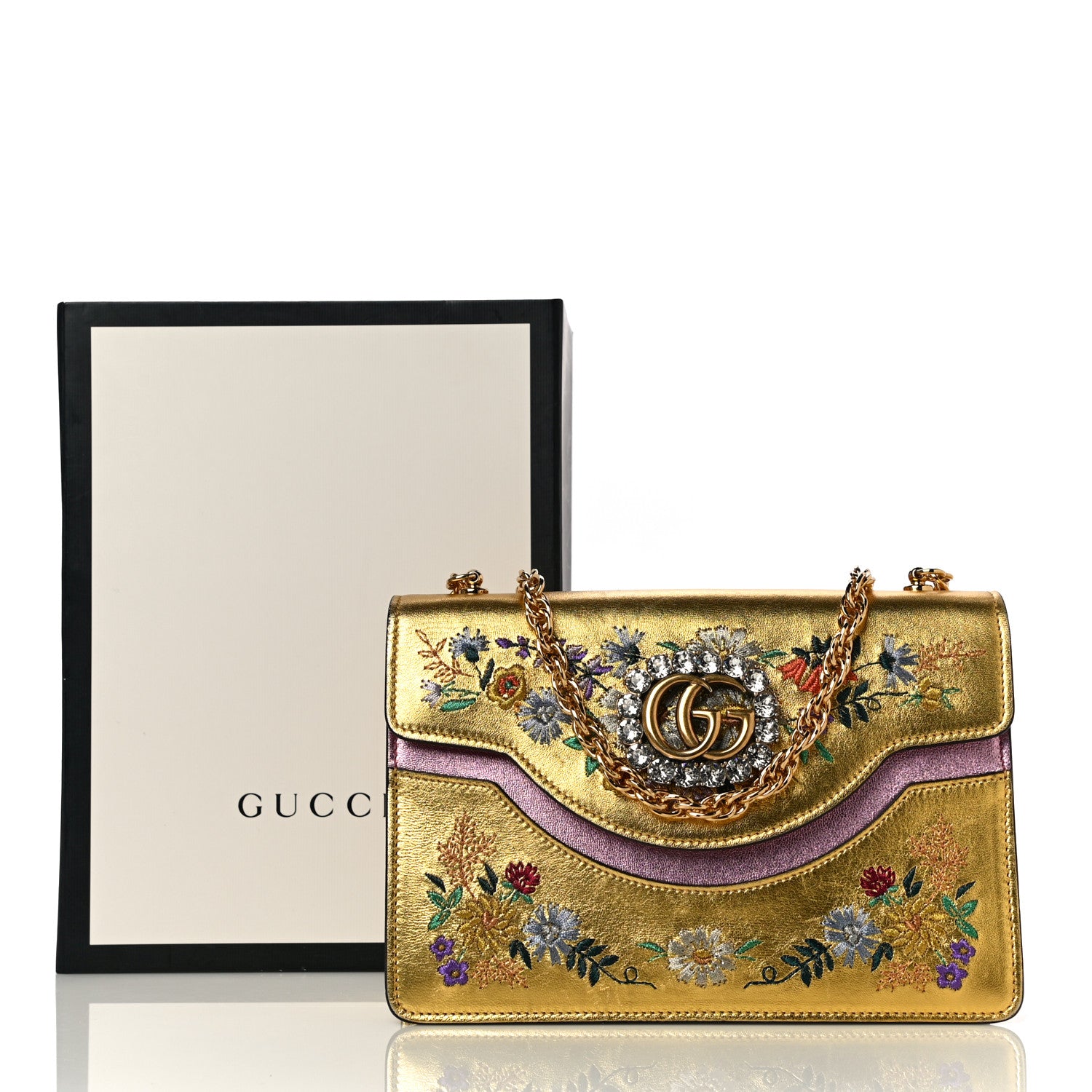 Gucci Metallic Calfskin Embroidered Small Shoulder Bag Gold 21 of 21