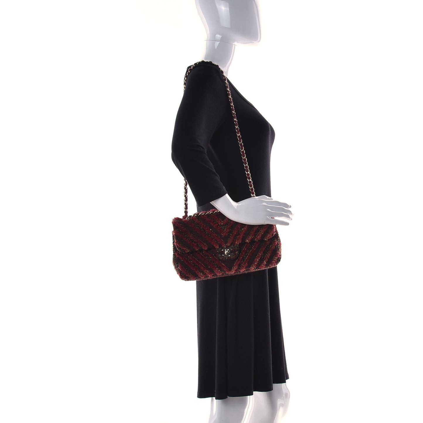 Tweed Chevron Quilted Medium Flap Red Gold