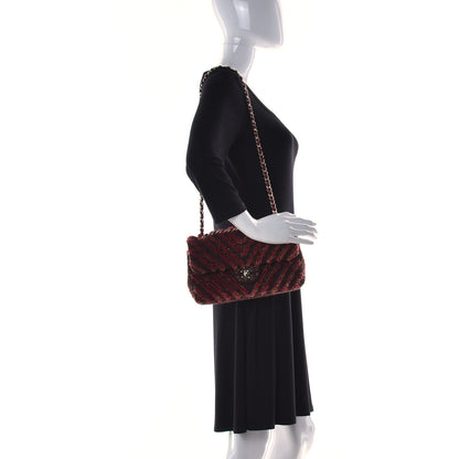 Chanel Tweed Chevron Quilted Medium Flap Red Gold 2 of 9