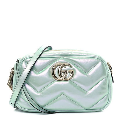 Gucci Iridescent Nappa Chevron Matelasse Small GG Marmont Chain Shoulder Bag Iridescent Salvy Green 1 of 10