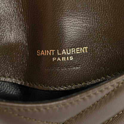 Saint Laurent Calfskin Matelasse Chevron Monogram Fragments Zippered Card Case Light Musk 6 of 8