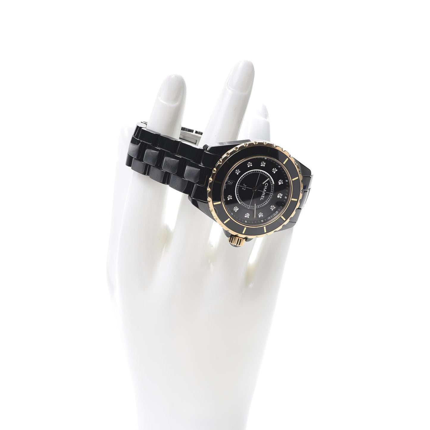Stainless Steel 18K Yellow Gold Ceramic Diamond 38mm J12 Quartz Watch Black