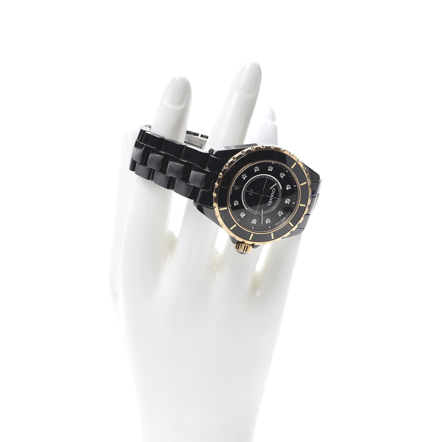 Chanel Stainless Steel 18K Yellow Gold Ceramic Diamond 38mm J12 Quartz Watch Black 2 of 6
