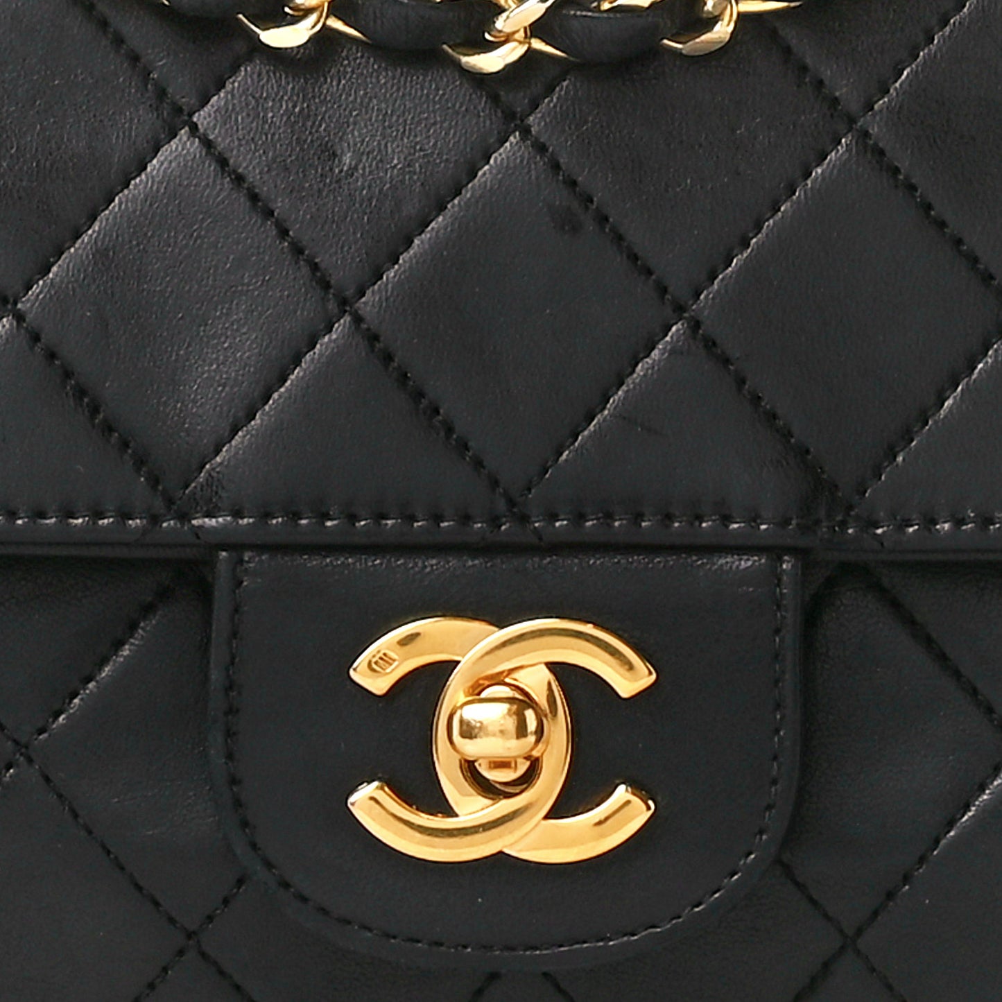 Lambskin Quilted Medium Double Flap Black