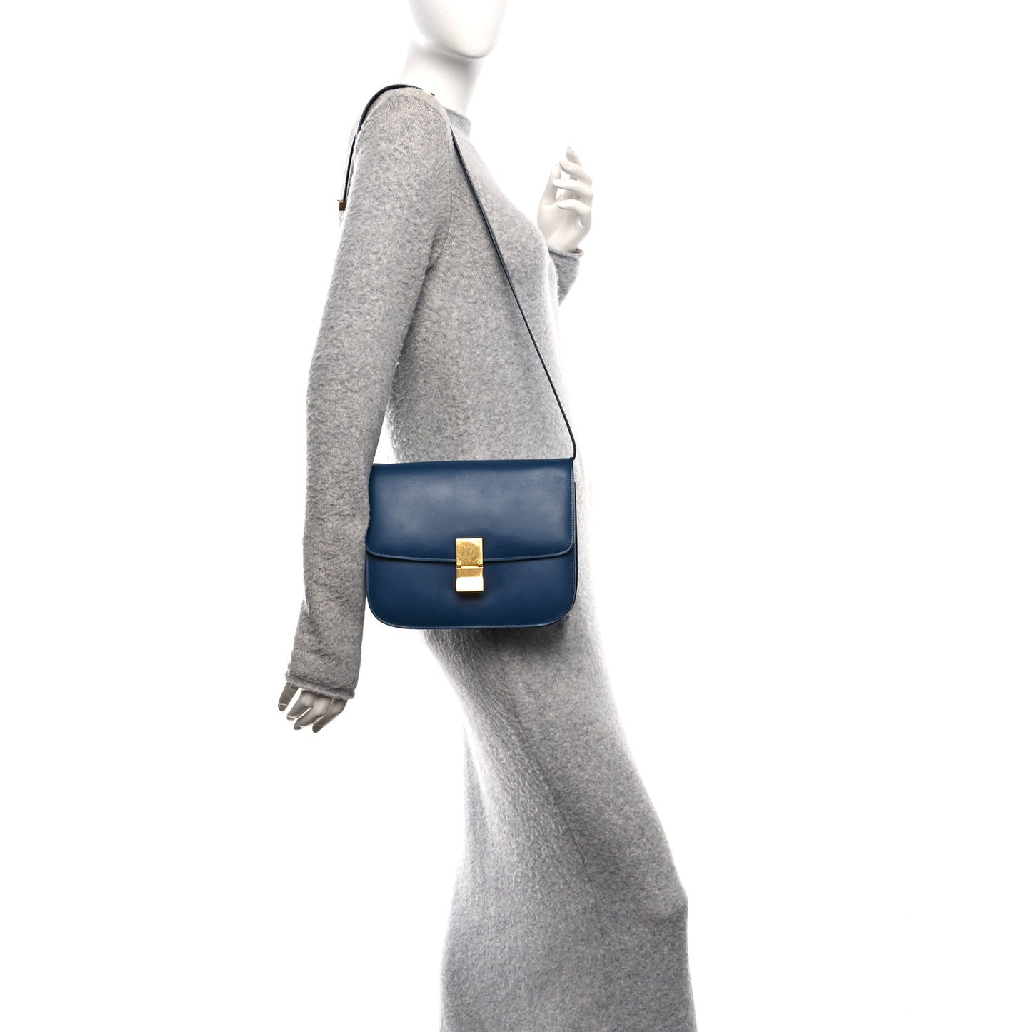 Box Calfskin Medium Classic Box Flap Bag Indigo