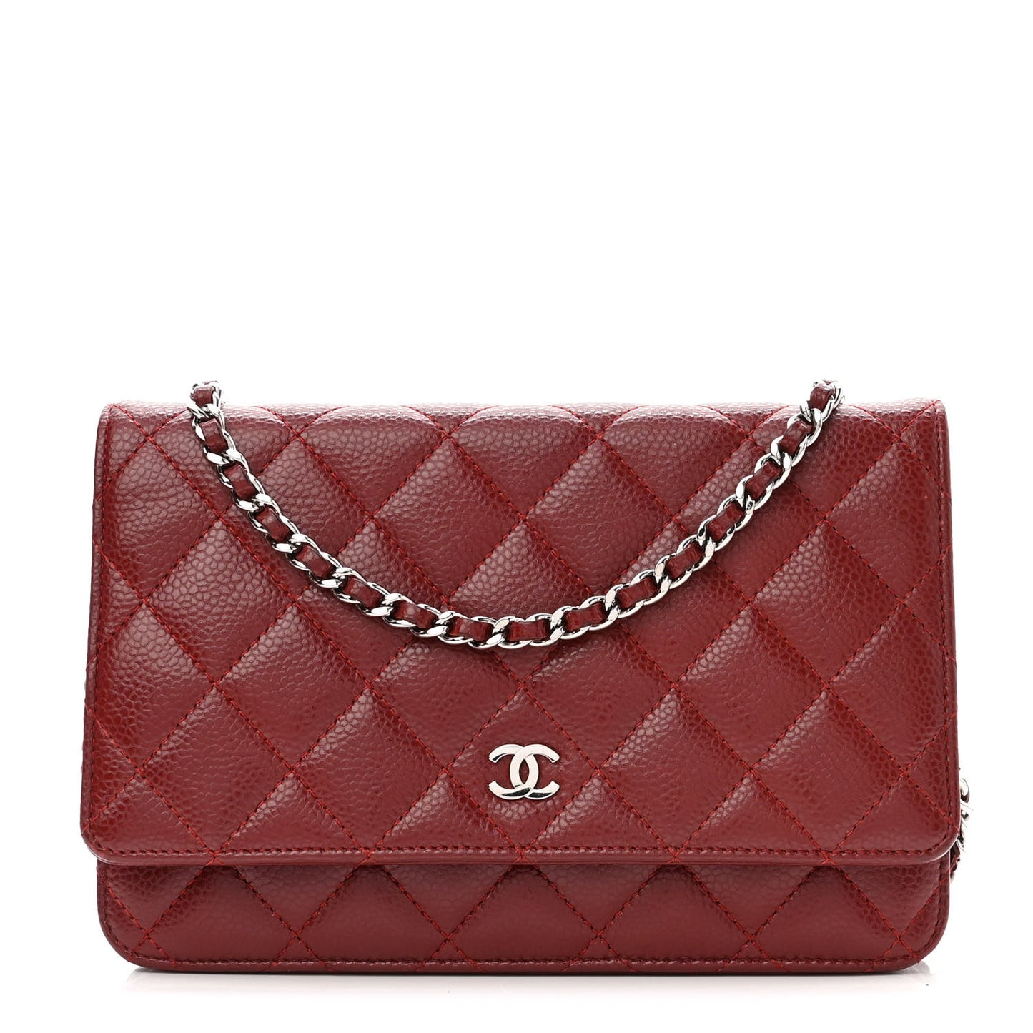 Caviar Quilted Wallet on Chain WOC Burgundy