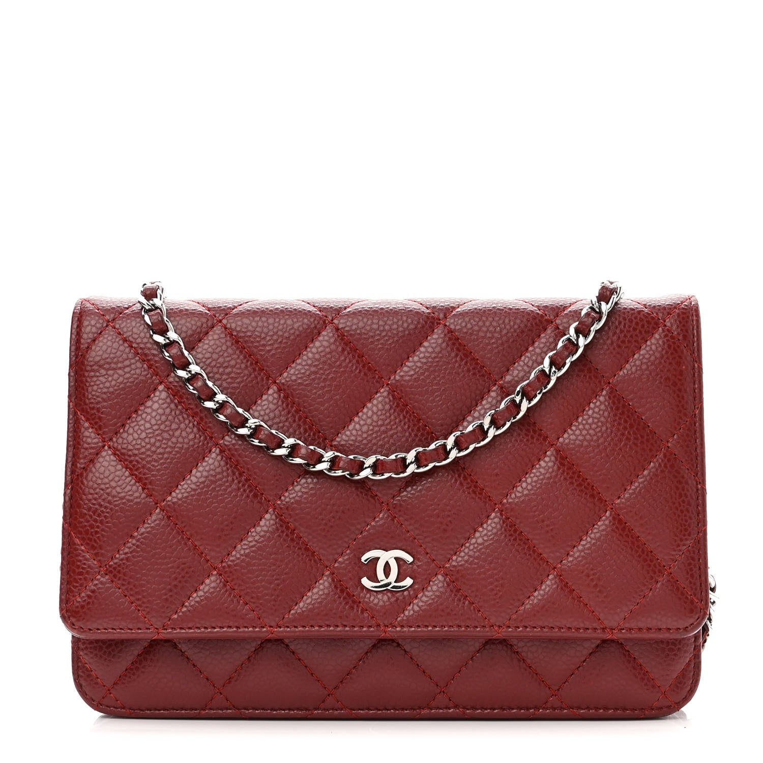 Chanel Caviar Quilted Wallet on Chain WOC Burgundy 1 of 11