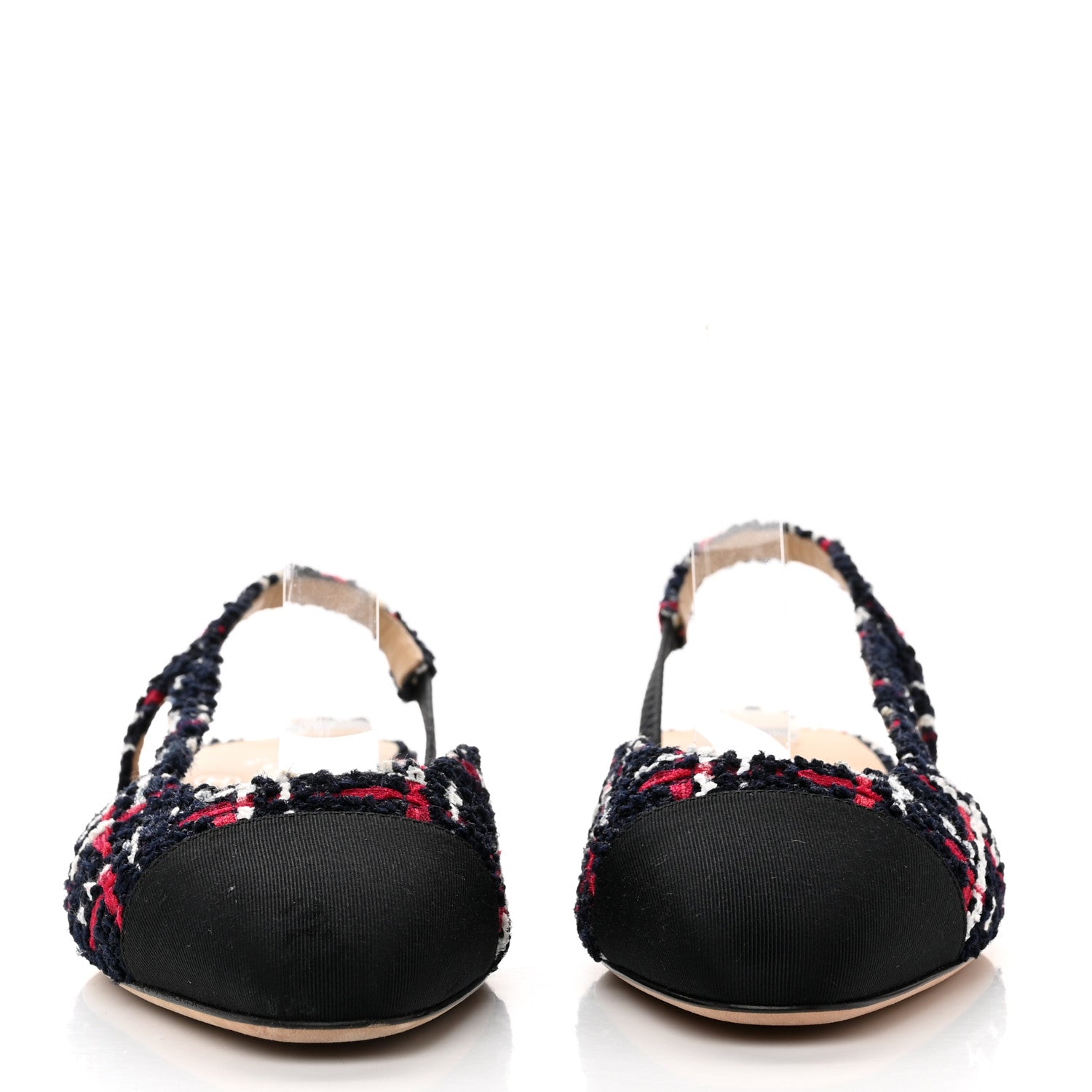Chanel Tweed Grosgrain Cap Toe CC Slingback Flats 36.5 Navy Red White 2 of 10