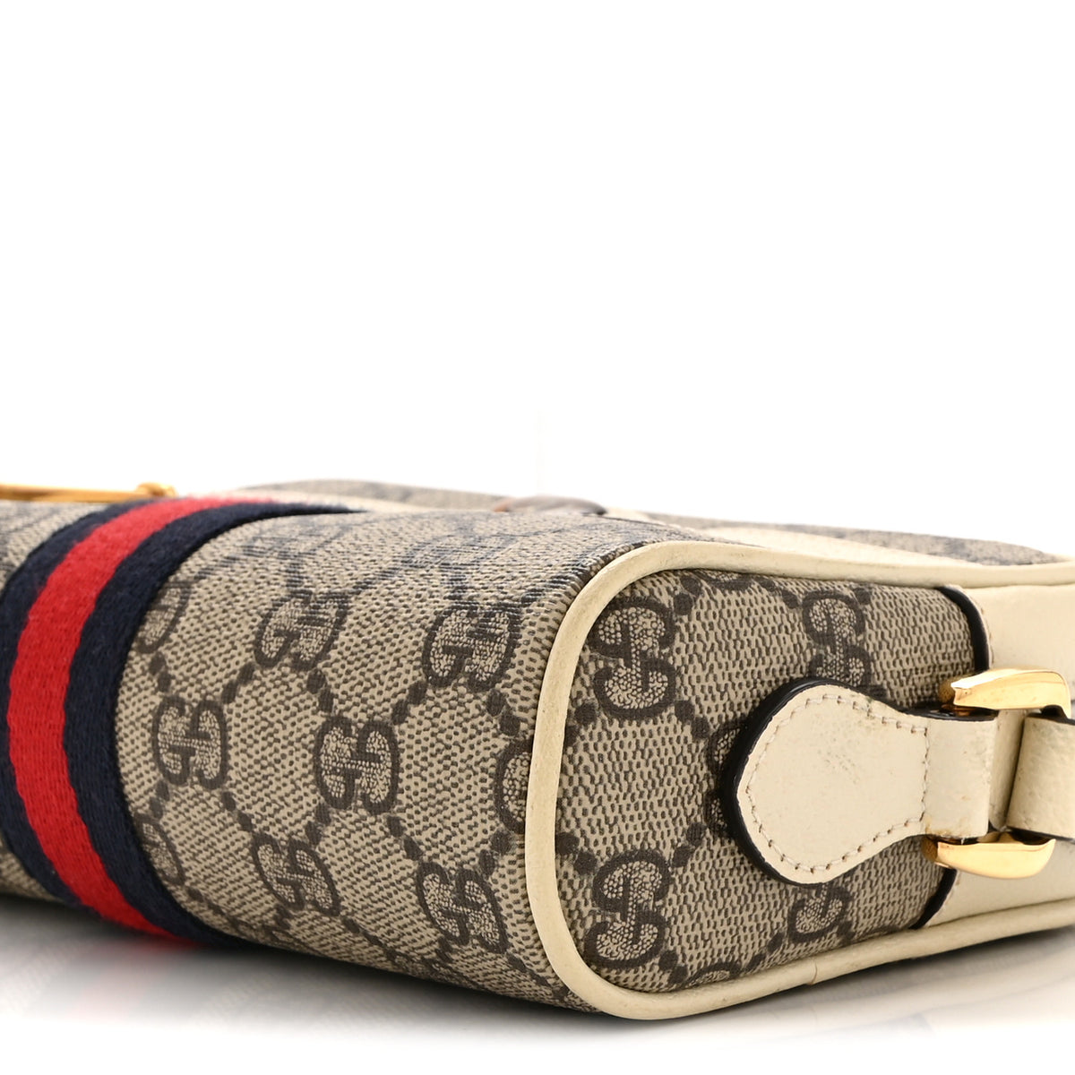 GG Supreme Monogram Textured Calfskin Web Mini Ophidia Shoulder Bag Beige Ebony Mystic White