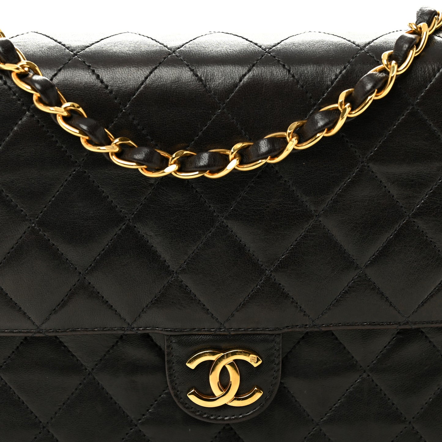 Lambskin Quilted Medium Single Flap Black