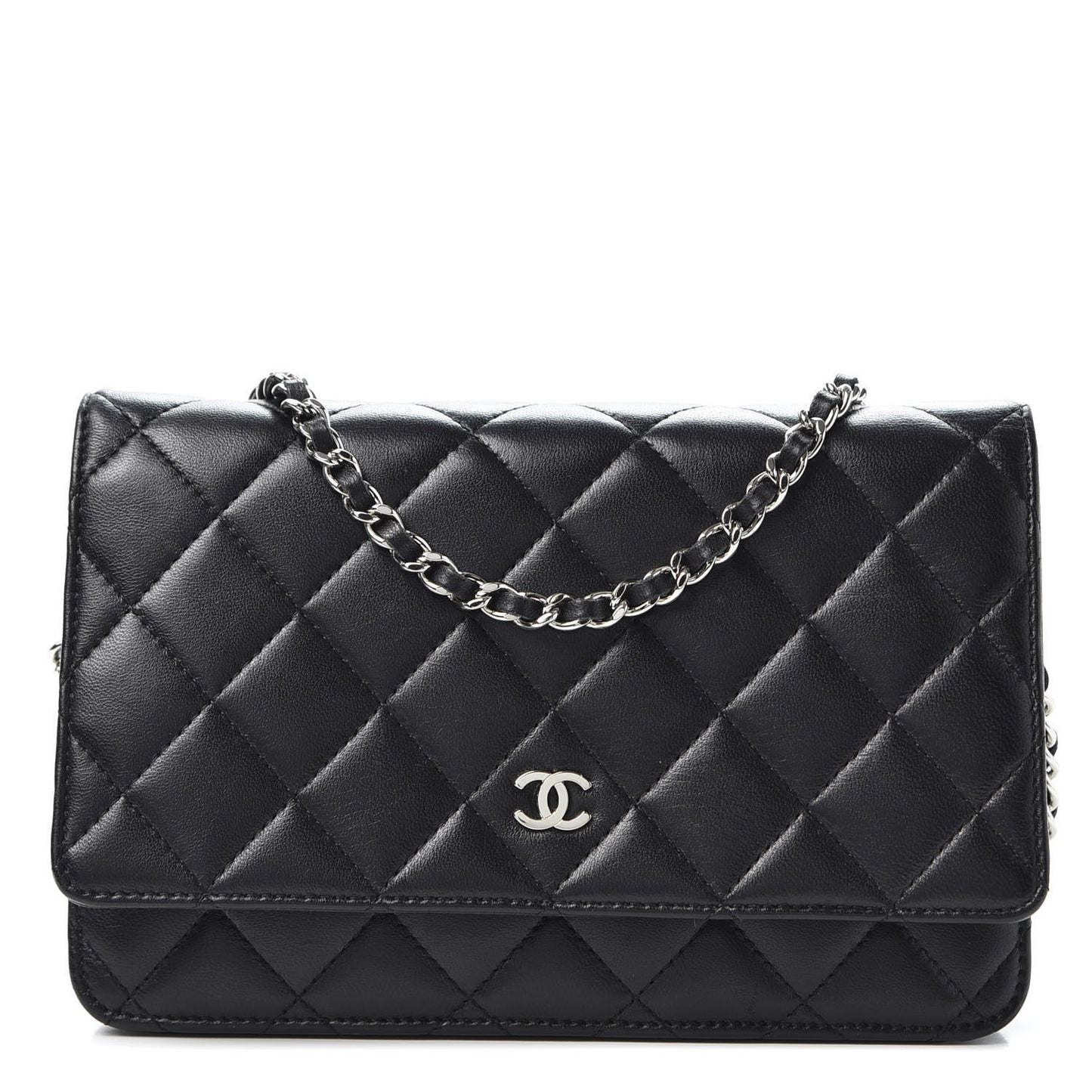 Lambskin Quilted Wallet On Chain WOC Black
