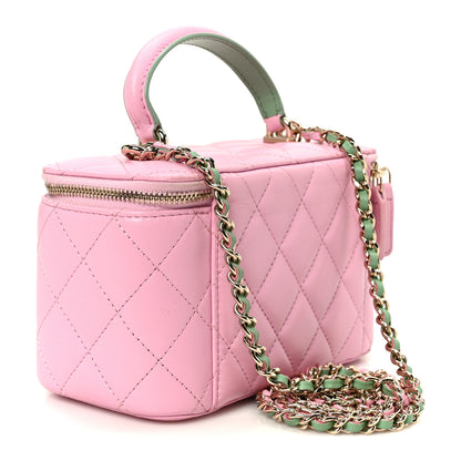 Chanel Lambskin Quilted Small Top Handle Vanity Case With Chain  Lilac Light Green 2 of 11