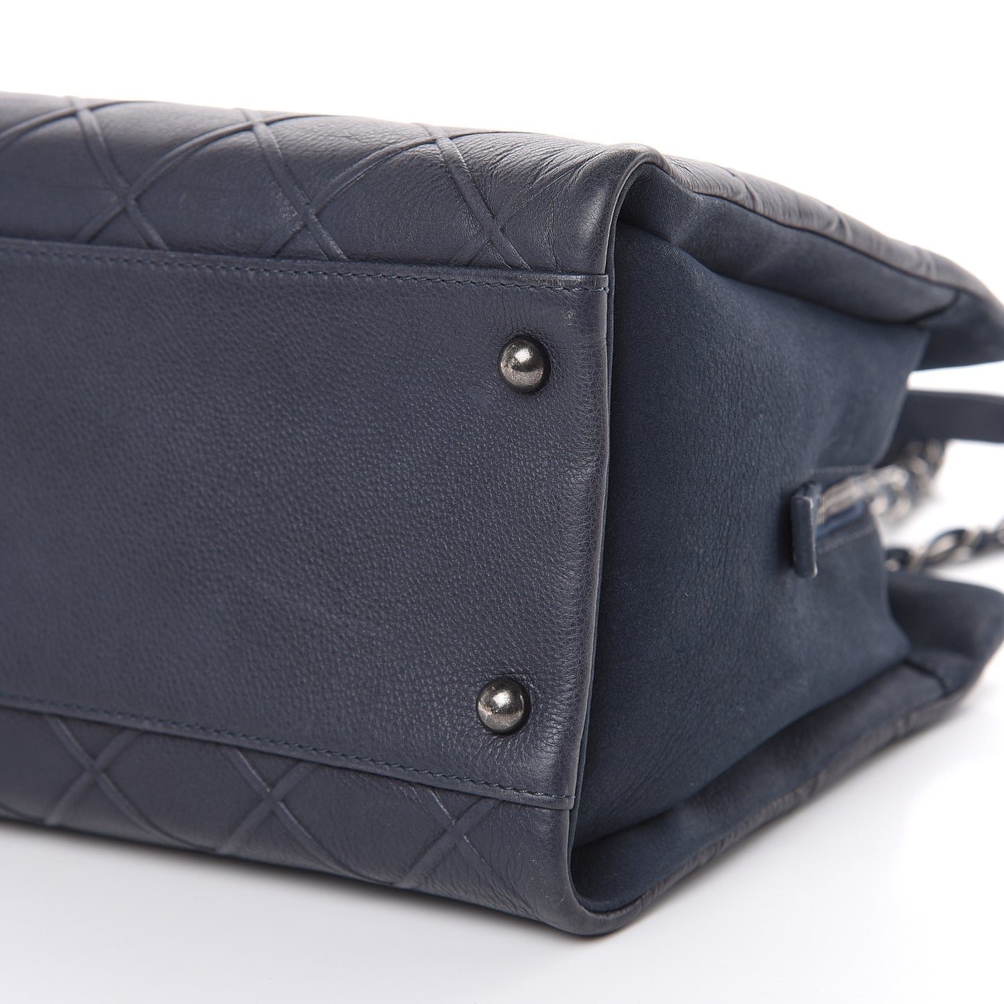 Calfskin Diamond Embossed Large CC Zip Shopping Tote Blue