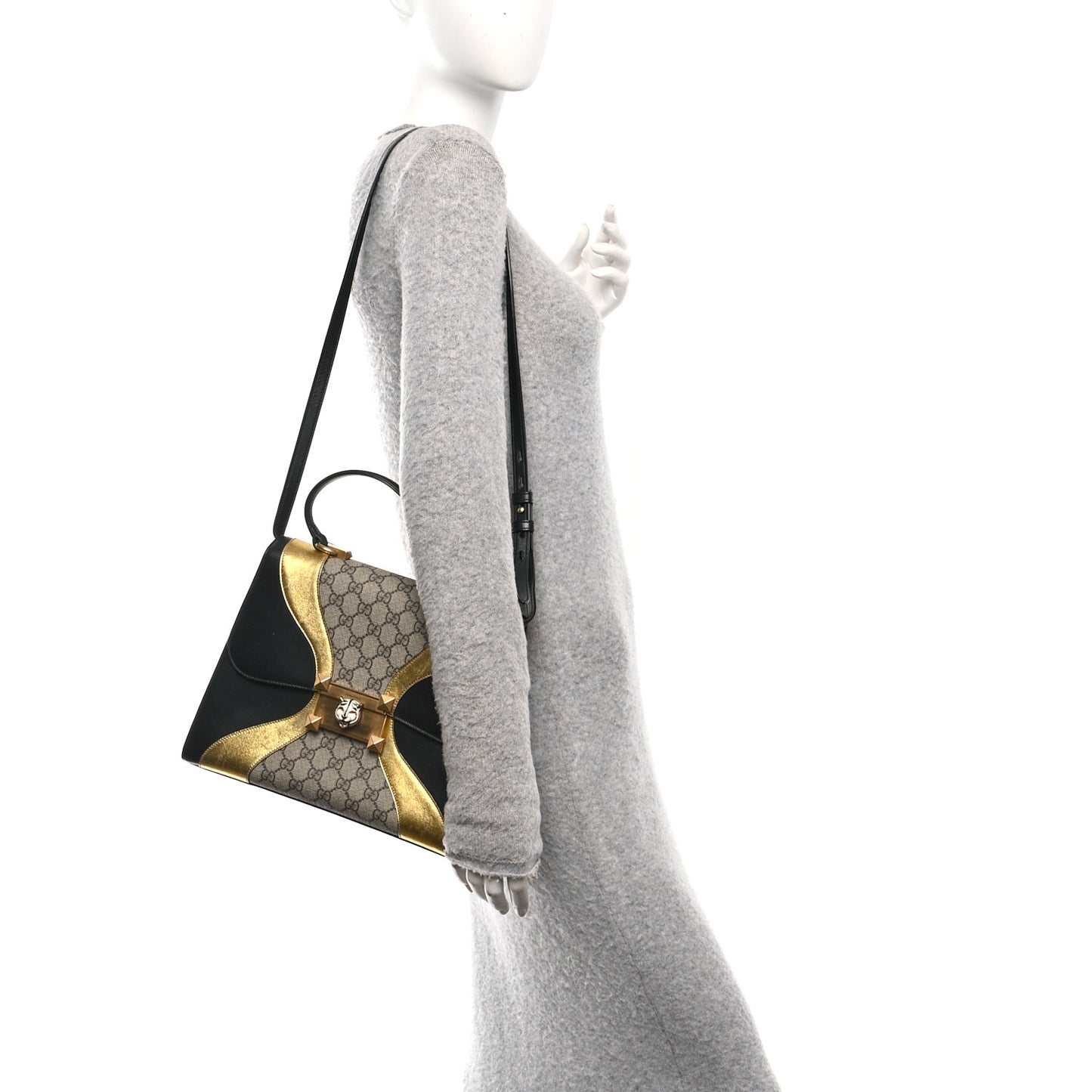 Nappa GG Supreme Monogram Medium Osiride Top Handle Bag Black Oro Vecchio Beige Ebony