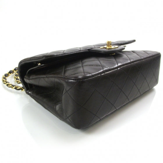 Lambskin Small Double Flap Dark Brown