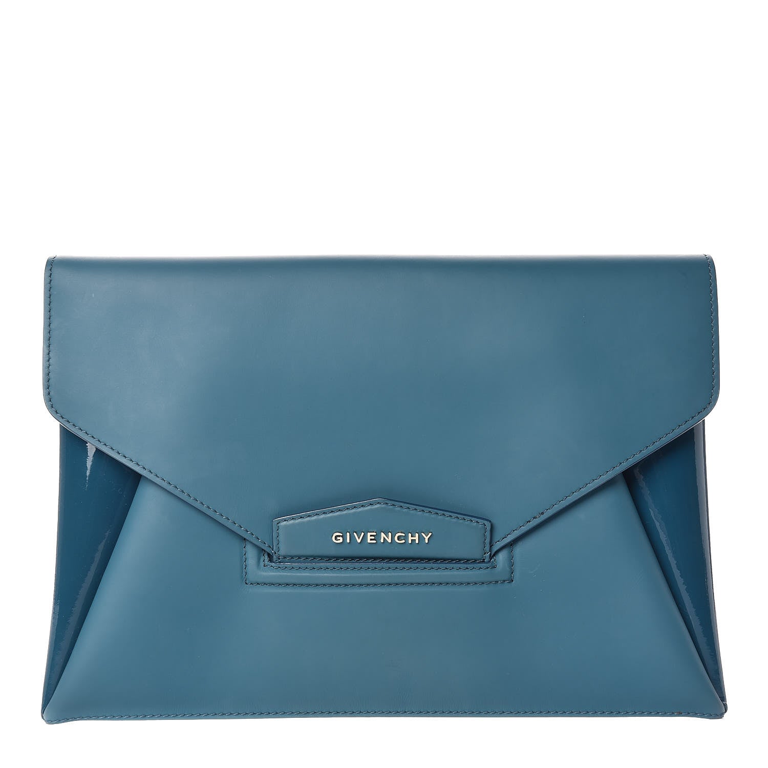 Givenchy Rubber Effect Calfskin Patent Medium Antigona Envelope Clutch Petrol Blue 1 of 7