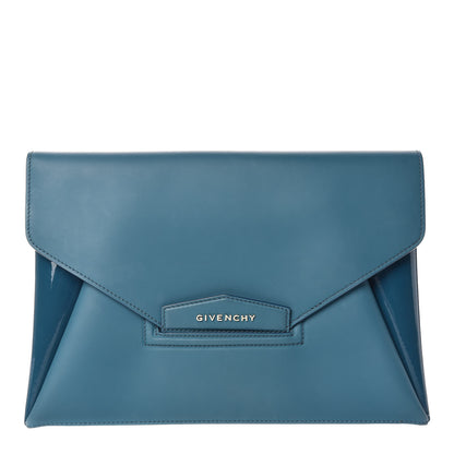Givenchy Rubber Effect Calfskin Patent Medium Antigona Envelope Clutch Petrol Blue 1 of 7