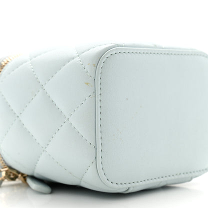 Chanel Lambskin Quilted Top Handle Mini Vanity Case With Chain Light Blue 9 of 12