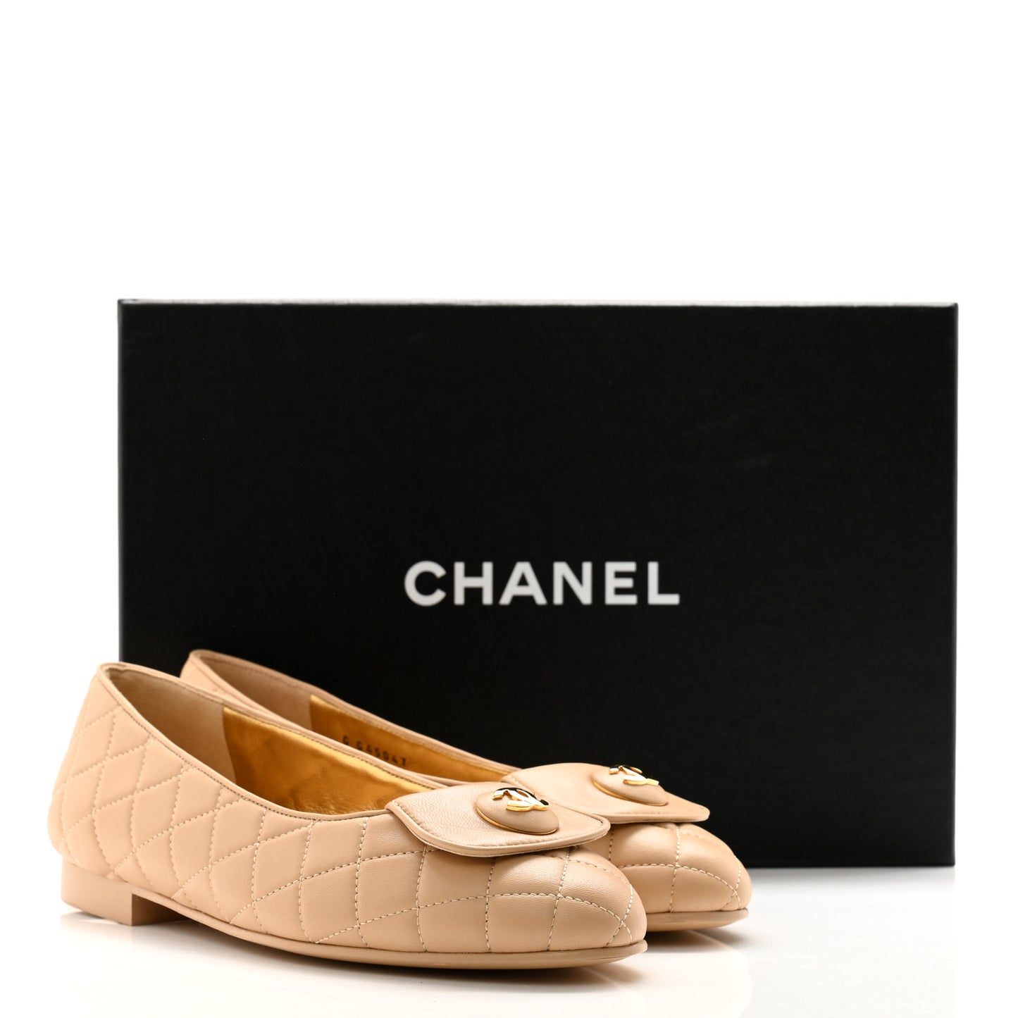 Lambskin Quilted CC Ballerina Flats 38.5 Light Beige