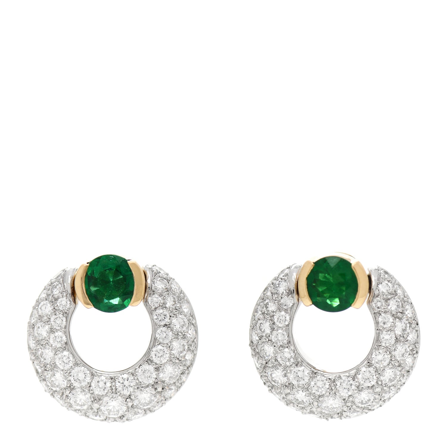 Tiffany 18K Yellow Gold Platinum Diamond Emerald Door Knocker Earrings 1 of 6