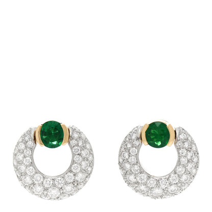 Tiffany 18K Yellow Gold Platinum Diamond Emerald Door Knocker Earrings 1 of 6