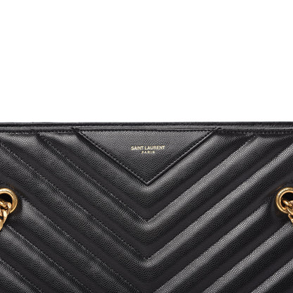 Saint Laurent Grain De Poudre Matelasse Chevron Medium Tribeca Shopping Bag Black 11 of 11