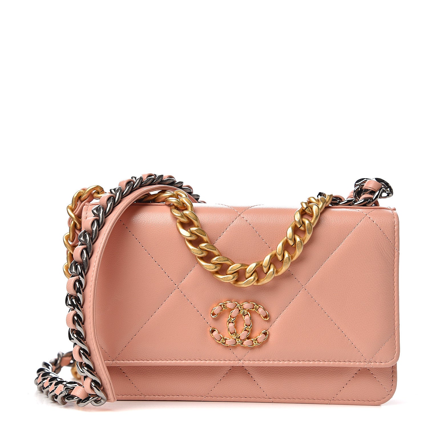 Chanel Goatskin Quilted 19 Wallet On Chain WOC Rose Clair 1 of 11
