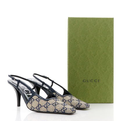 Gucci GG Monogram Malaga Kid Crystal Square G 75mm Slingback Pumps 40 Beige Blue 12 of 12