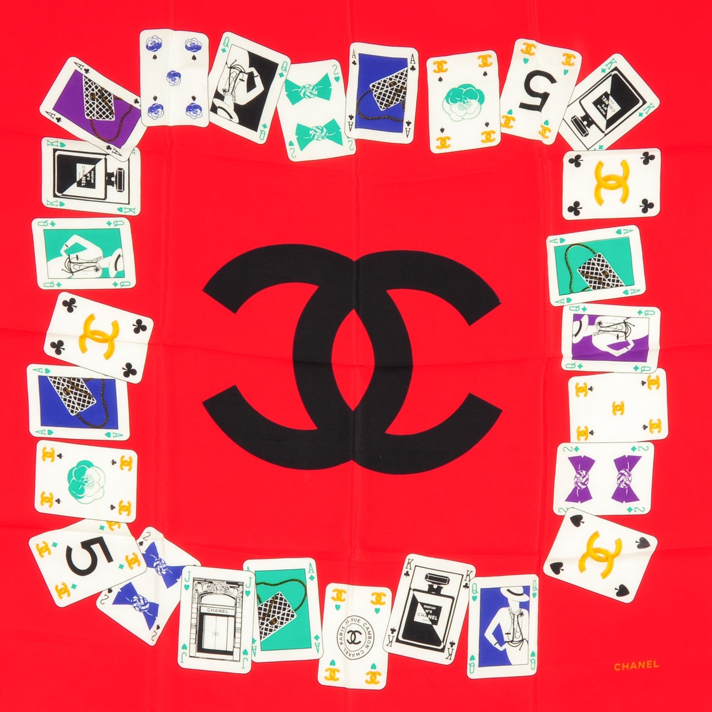 Silk Iconic Symbol Cards Scarf Red