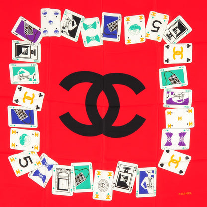 Chanel Silk Iconic Symbol Cards Scarf Red 1 of 3