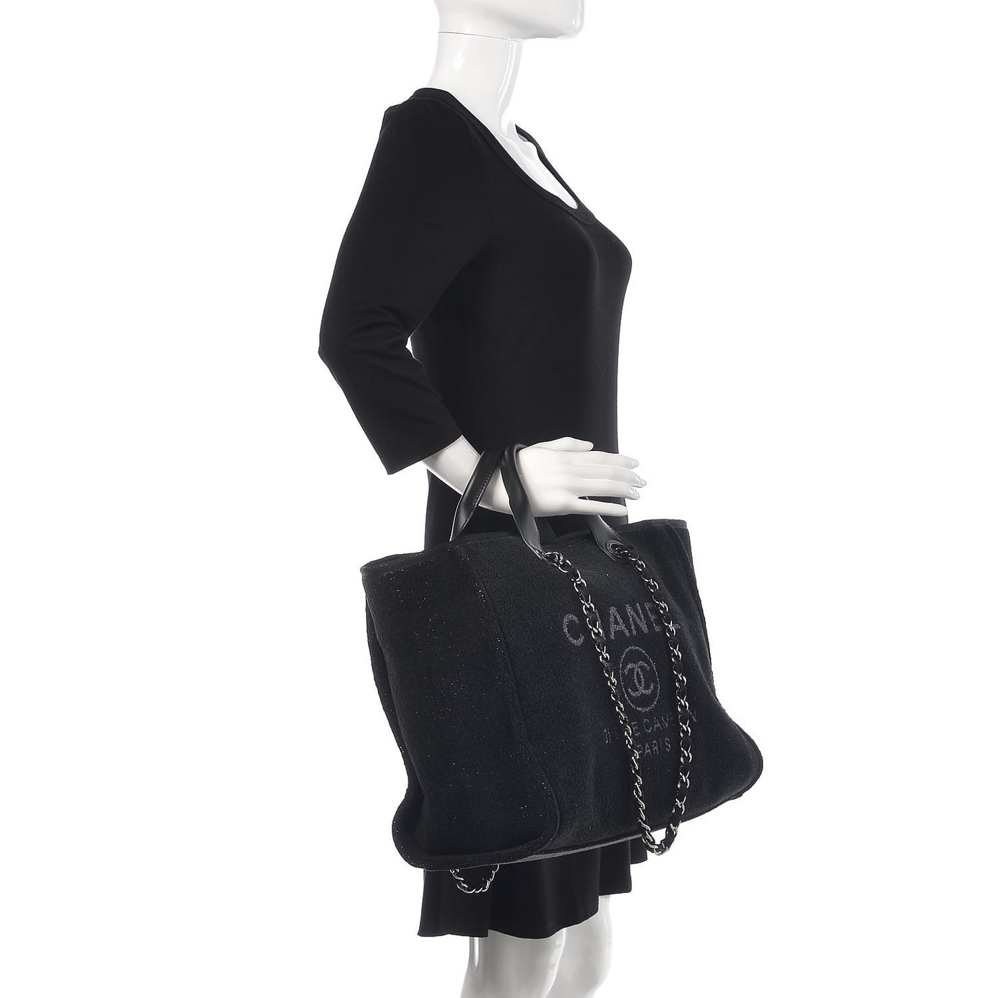 Lurex Boucle Medium Deauville Tote Black