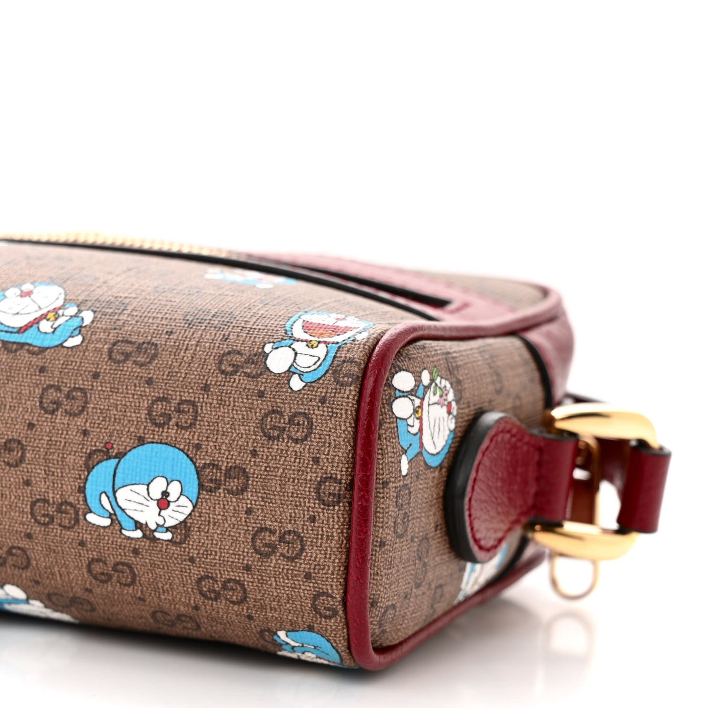 X DORAEMON Mini Vintage GG Supreme Monogram Camera Bag Beige Cherry Red