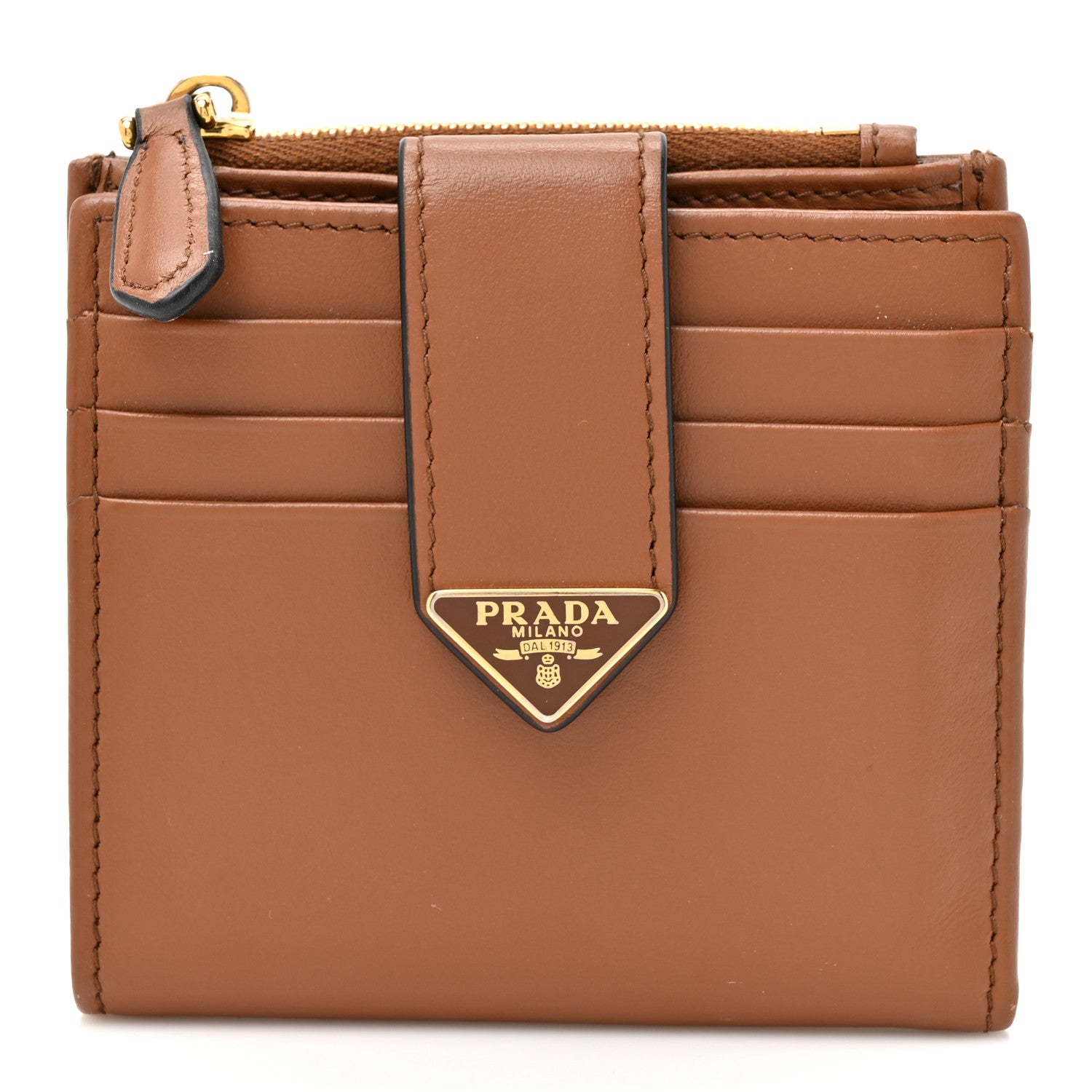 Prada Calfskin Small Triangle Wallet Cognac 1 of 10