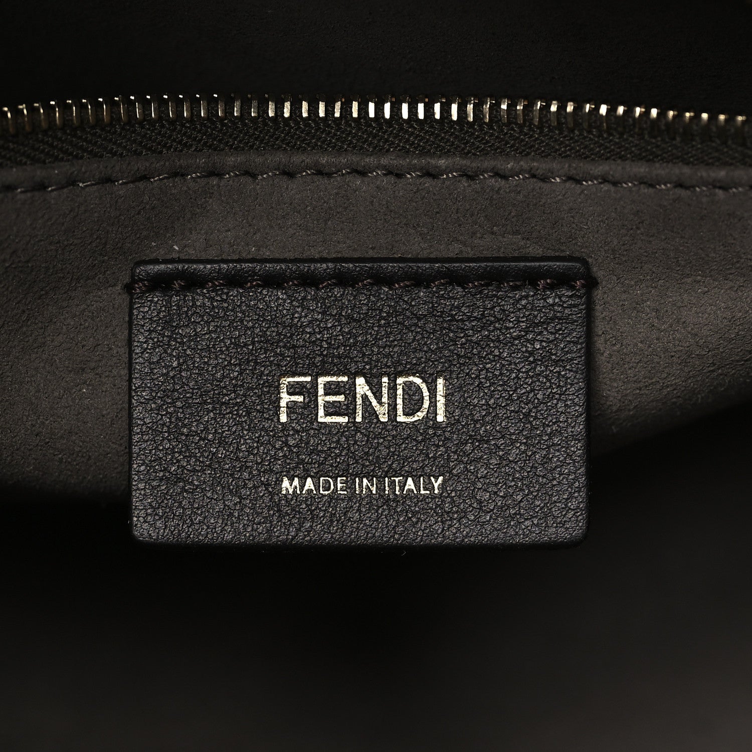 Fendi Glazed Fabric Vitello Century Plexiglass FF 1974 Stamp Patch Small Runaway Shopper Tote Mogano Panna Black 6 of 9