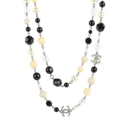 Chanel Pearl Crystal Bead CC Long Necklace Black 1 of 4