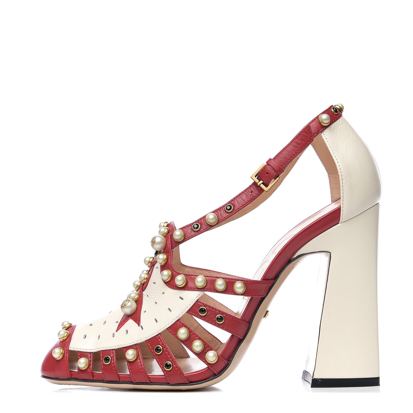Calfskin Pearl Studded Tracey Pumps 39 Red White