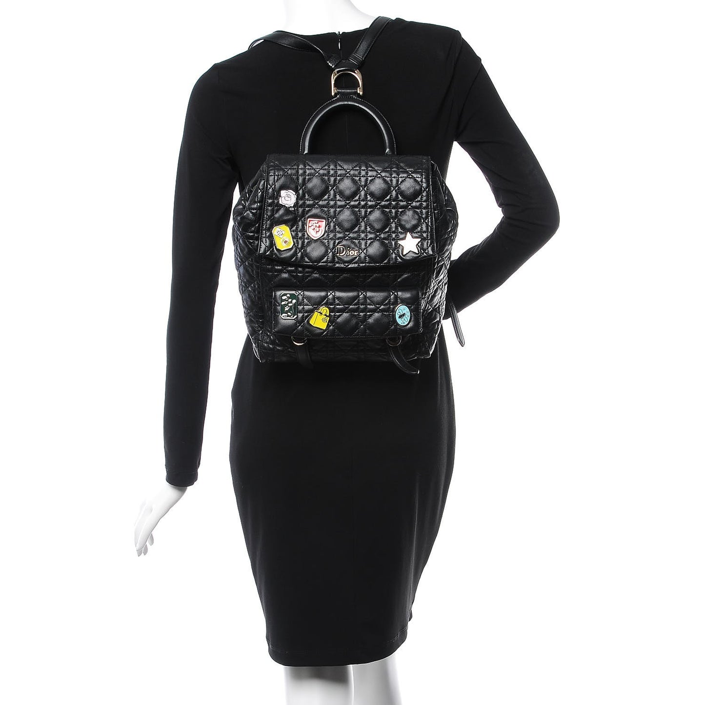 Lambskin Cannage Small Lucky Badge Stardust Backpack Black
