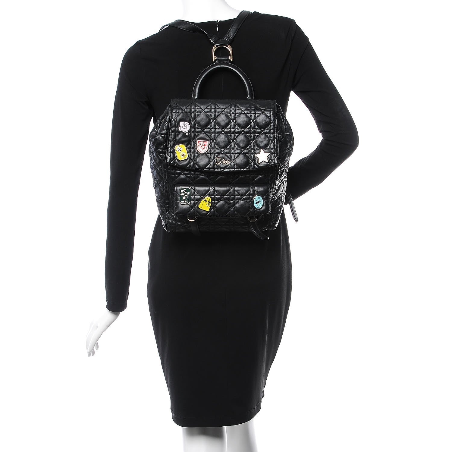 Christian Dior Lambskin Cannage Small Lucky Badge Stardust Backpack Black 2 of 7