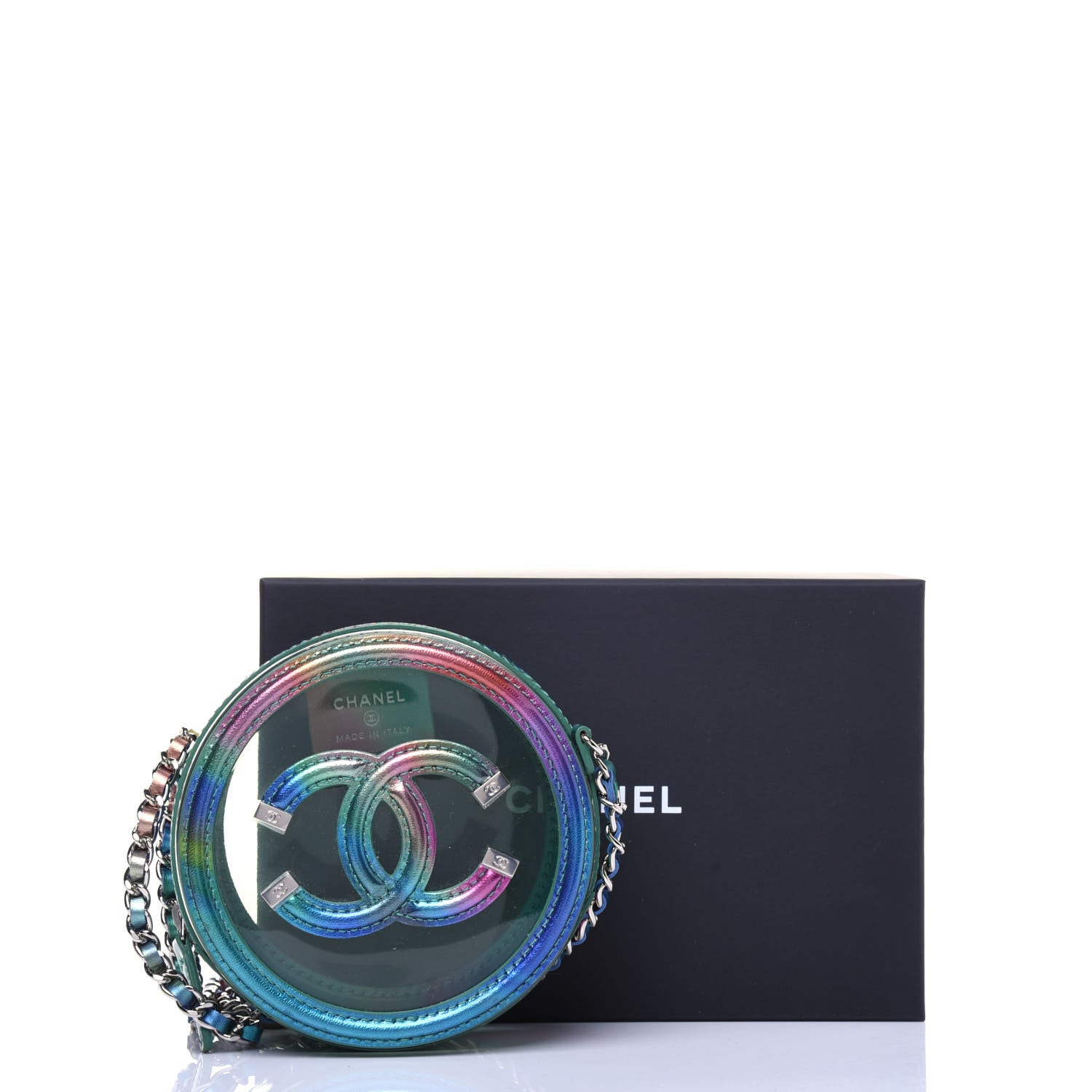 Chanel PVC Calfskin Lambskin Quilted Round Filigree Clutch With Chain Green 11 of 11