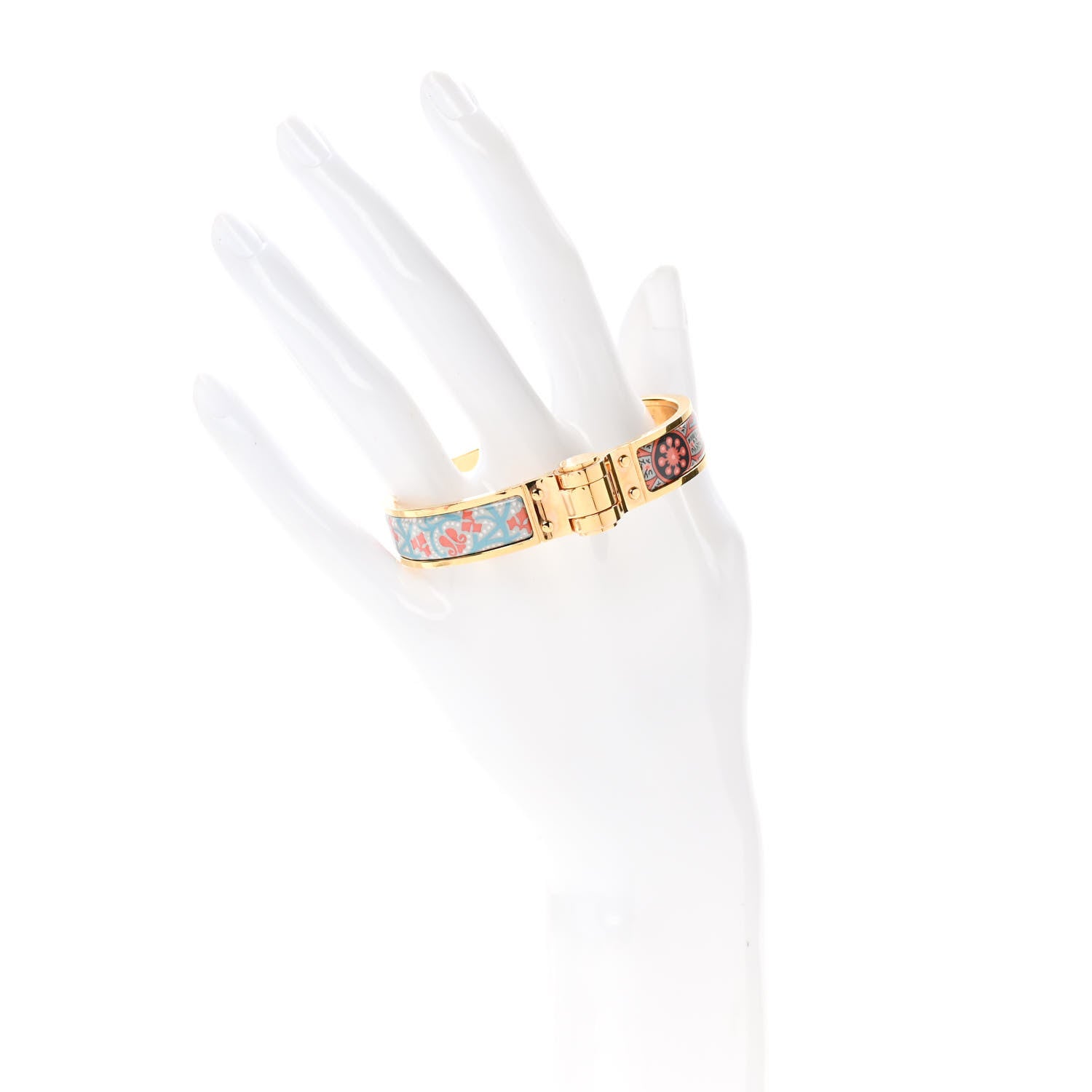 Hermes Enamel Printed Narrow Cachemire Fleuri Hinged Bracelet S Romantique 2 of 5