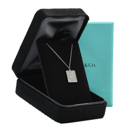 Tiffany 18K White Gold Diamond Atlas Square Pendant Necklace 5 of 5