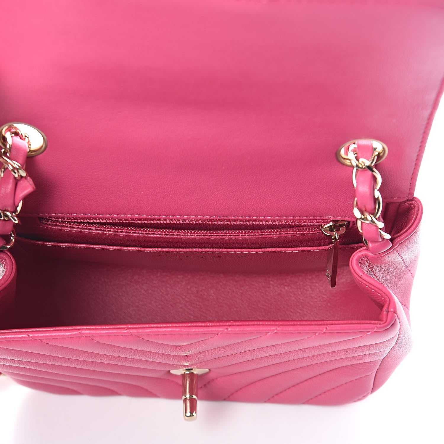 Chanel Lambskin Chevron Quilted Mini Square Flap Fuchsia 5 of 9