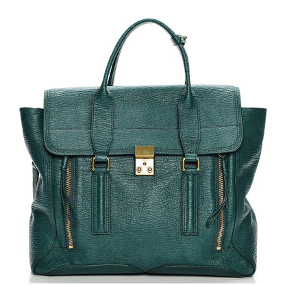 3.1 Phillip Lim 3.1 Textured Calfskin Large Pashli Satchel Jade 1 of 8