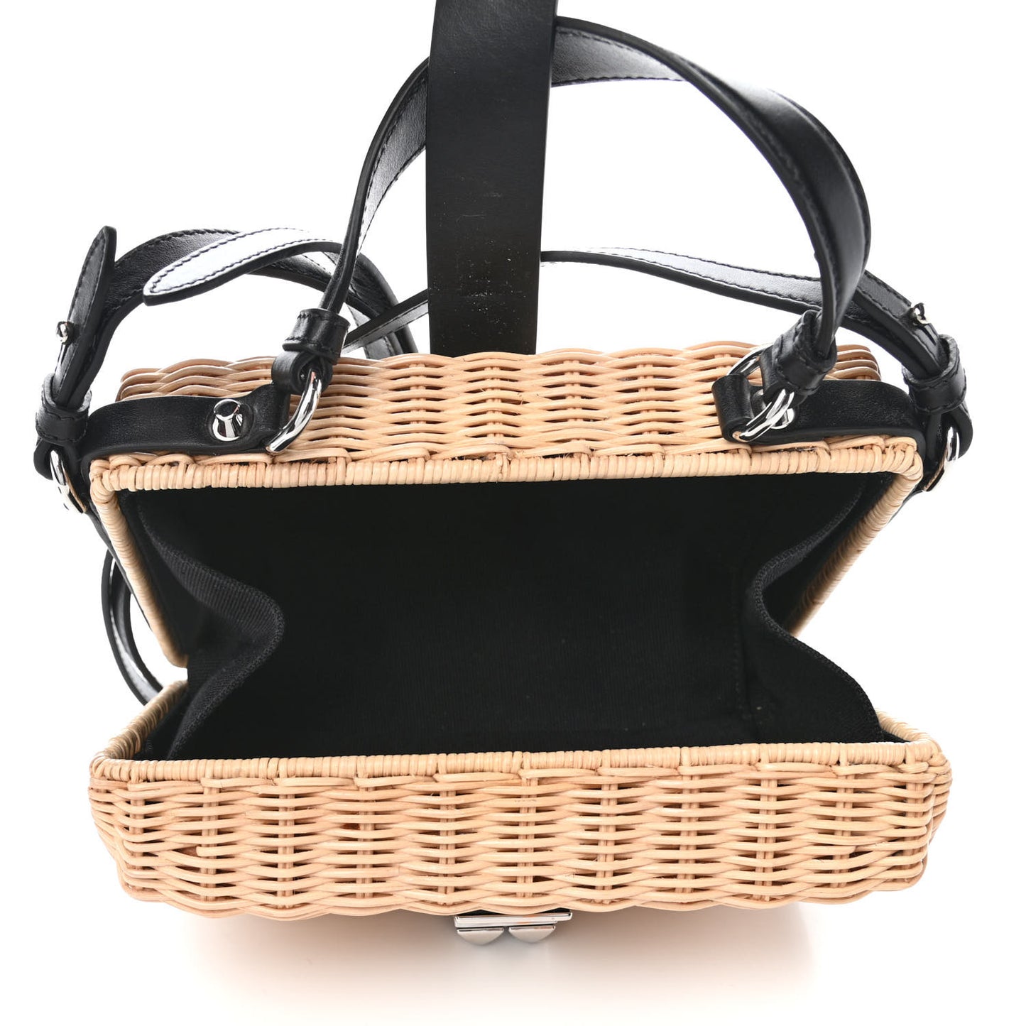 Wicker Top Handle Shoulder Bag Naturale Black