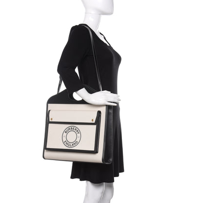 Burberry Canvas Smooth Calfskin Two Tone Medium Pocket Bag Natural Black 2 of 12