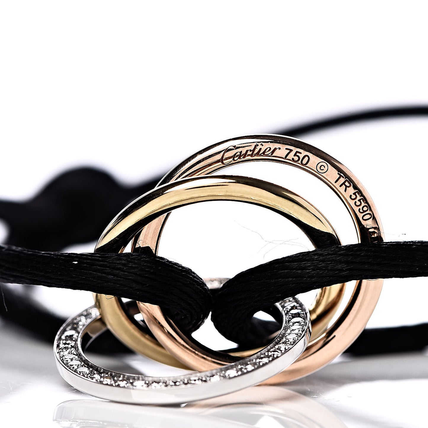 18K White Yellow Pink Gold Diamond Trinity Cord Bracelet Black