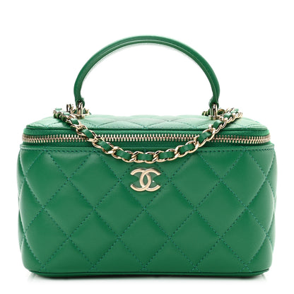 Chanel Lambskin Quilted Small Top Handle Vanity Case With Chain Green 1 of 10
