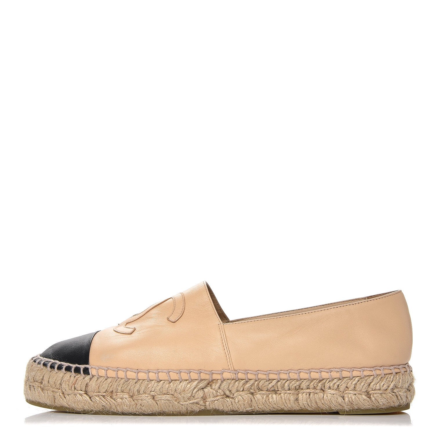 Chanel Lambskin Canvas Cap Toe CC Espadrilles 41 Beige Black 1 of 12