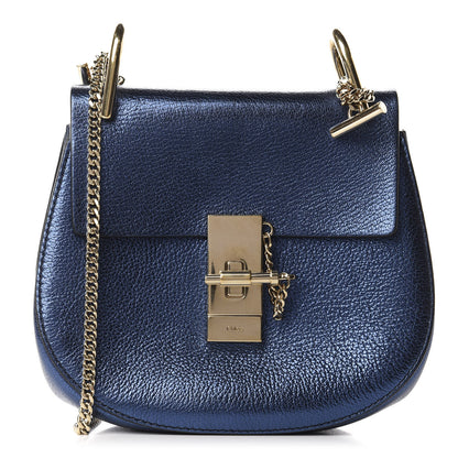 Chloe Metallic Goatskin Mini Drew Shoulder Bag Blue 1 of 9